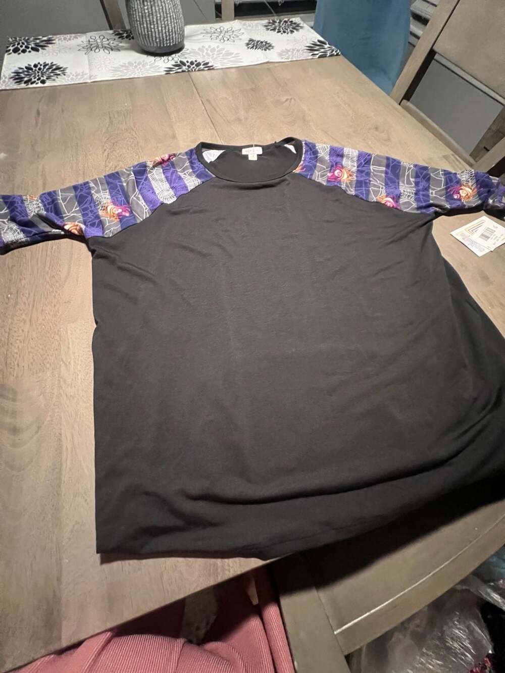 LuLaRoe Irma Tunic Size XXS Black Purple Halloween Spider Web Top